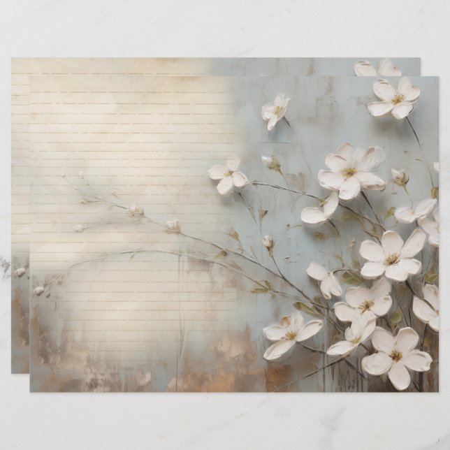 Vintages Blumendusty Blue Junk Journal-Blatt (Vorne/Hinten)