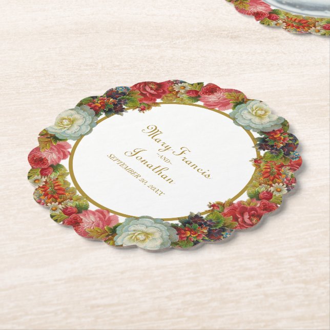 Vintages Blumengarten Herbstliche Rose Hochzeit im Untersetzer (angewinkelt)