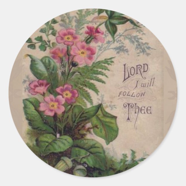 Vintages Blumengebet werde ich dem folgen Runder Aufkleber (Vorderseite)