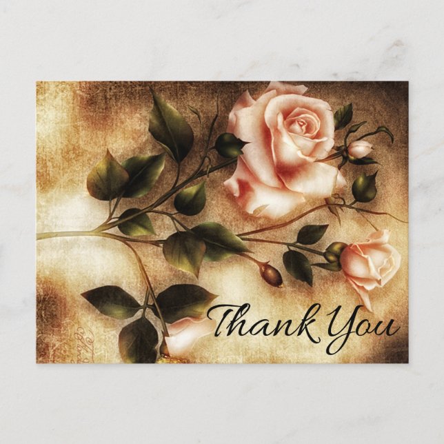 Vintages Blumengedanken Pink Rose Blume Postkarte (Vorderseite)