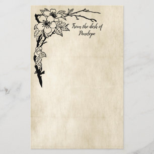 Vintages blumengeschmücktes Altpapier Name hinzufü Briefpapier