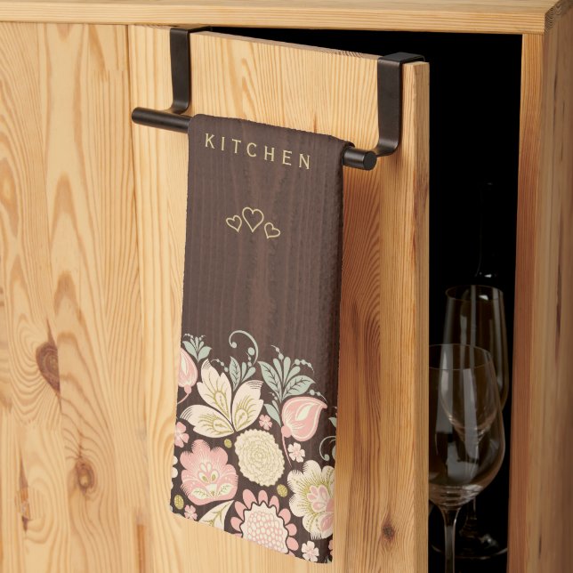 Vintages, blumengeschmücktes elegantes rustikales  geschirrtuch (Drittel gefaltet)