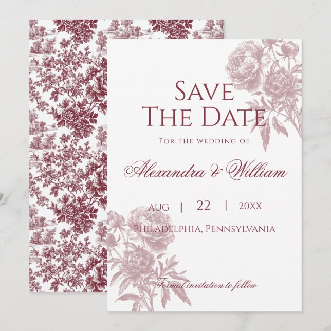 Vintages Blumengestein Save the Date - Burgund Toi (Vorne/Hinten)