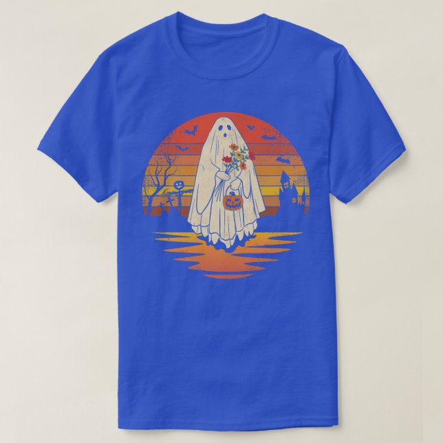 Vintages Blumenghost Halloween Pumpkin Coffin Bat T-Shirt (Design vorne)