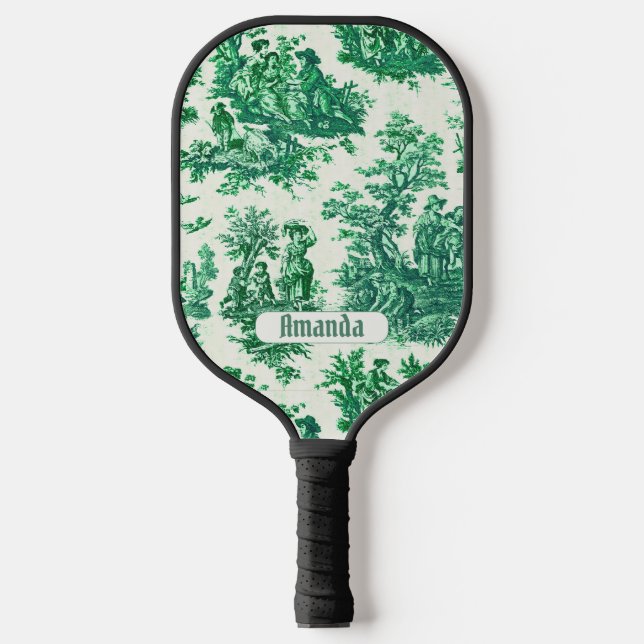 Vintages Blumengrün-Jouilmonogramm Pickleball Schläger (Vorderseite)