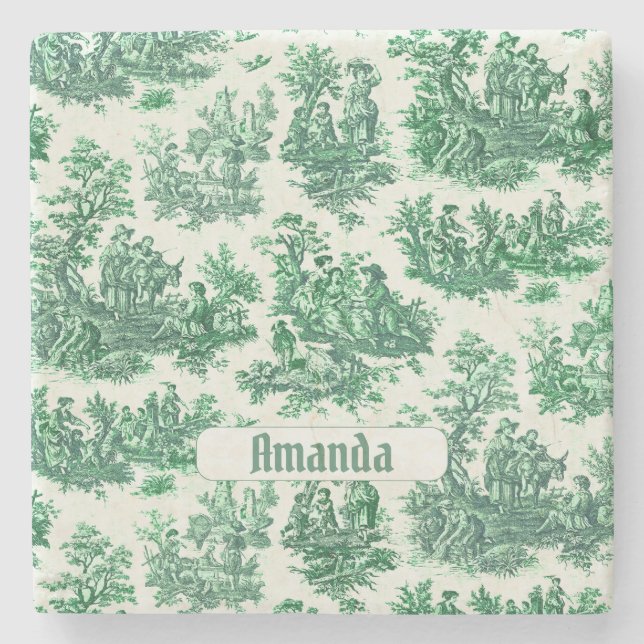 Vintages Blumengrün-Jouilmonogramm Steinuntersetzer (Vorderseite)