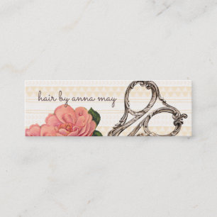 Vintages Blumenhairstylisthaar-Stylistrosa Mini Visitenkarte