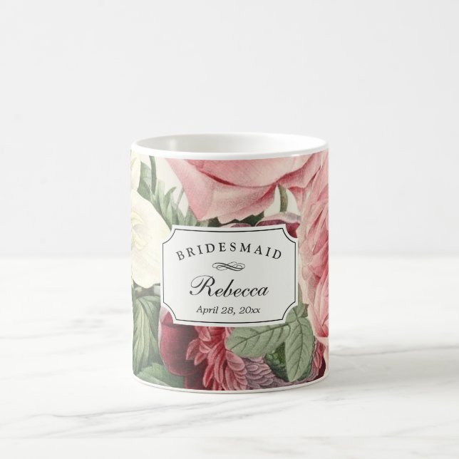 Vintages Blumenhochzeits-Brautjungfern-Brautparty Kaffeetasse (Mittel)