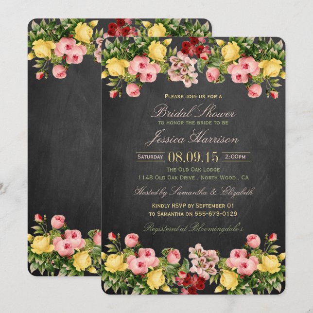 Vintages BlumenkhalkartonBrautparty Einladung (Vorne/Hinten)