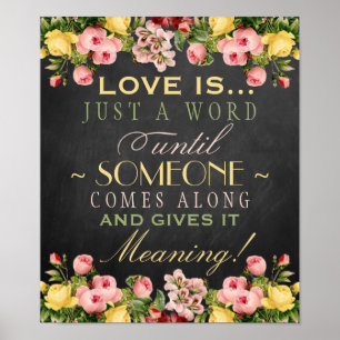 Vintages Blumenkhalkboard Hochzeitszeichen: Liebe  Poster