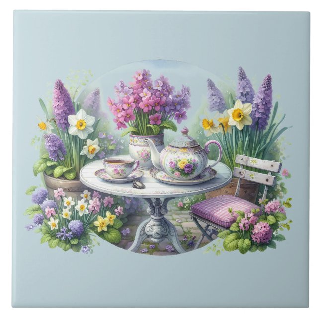 Vintages Blumenkohl-Party im Garten Fliese (Vorderseite)