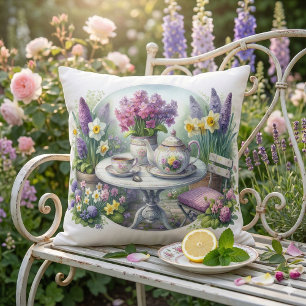 Vintages Blumenkohl-Party im Garten Kissen