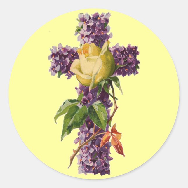 Vintages Blumenkreuz Runder Aufkleber (Vorderseite)