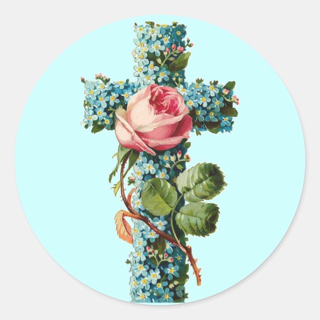Vintages Blumenkreuz Runder Aufkleber (Vorderseite)