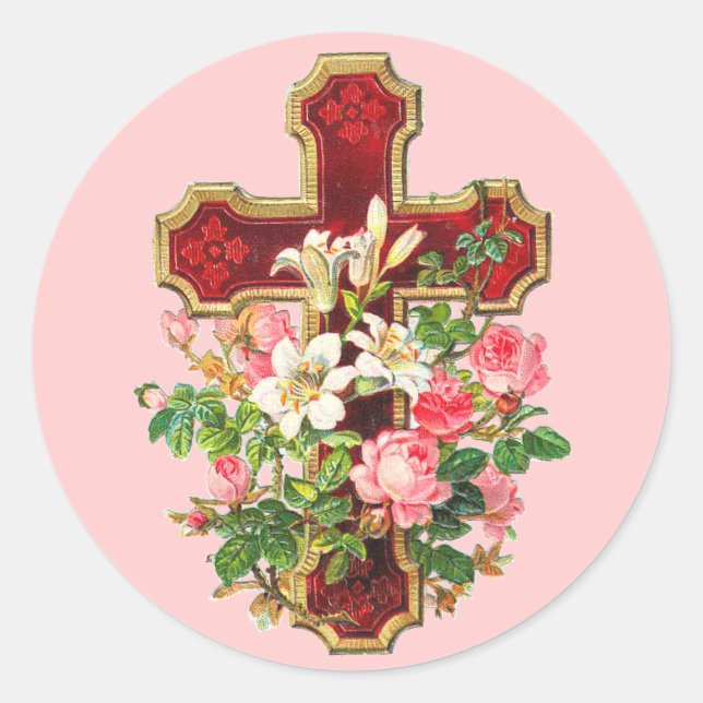 Vintages Blumenkreuz Runder Aufkleber (Vorderseite)