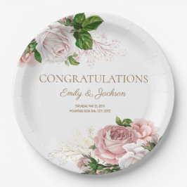 Vintages Blumenkuchen-Brautparty in Rosa Pappteller