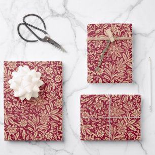 Vintages Blumenmuster aus Rot und Gold Geschenkpapier Set