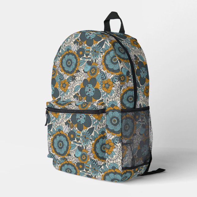 Vintages Blumenmuster Bedruckter Rucksack (Rückseitige Ecke Rechts)