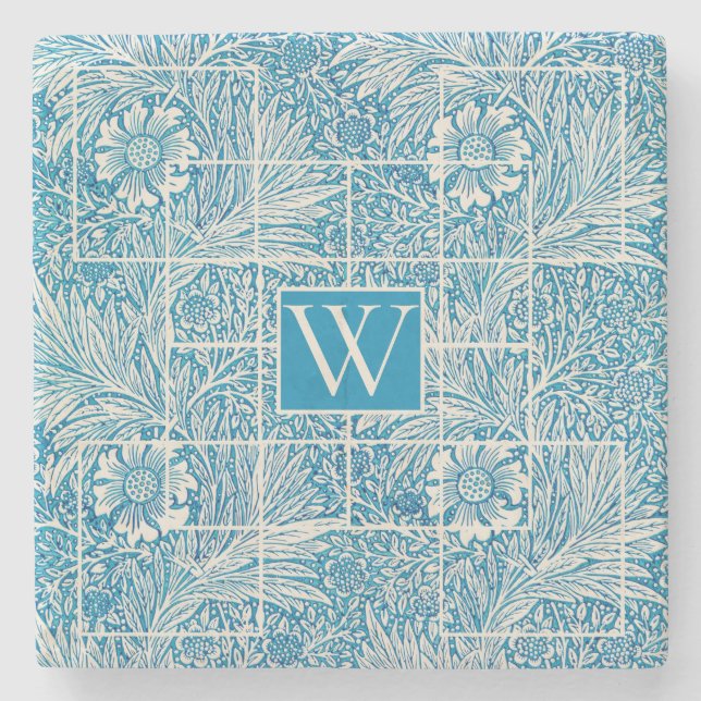 Vintages Blumenmuster Blau und Weiß Steinuntersetzer (Vorderseite)