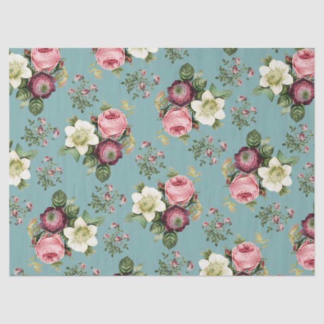 Vintages Blumenmuster der Rose Seidenpapier (Vorderseite)