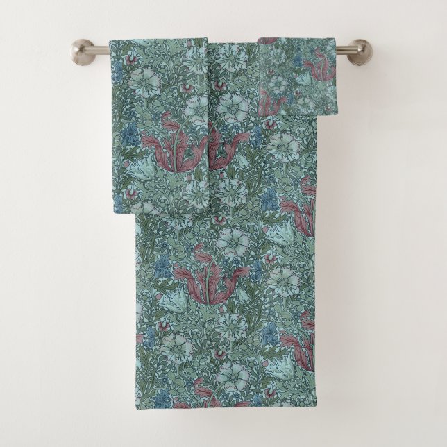 Vintages Blumenmuster Grün Blau Weiß Badhandtuch Set (Insitu)