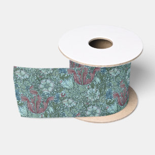 Vintages Blumenmuster Grün Blau Weiß Satinband