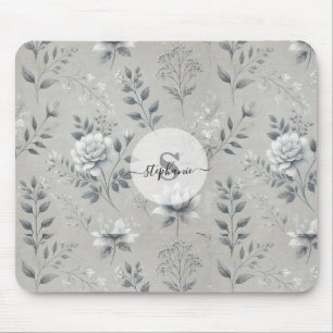 Vintages Blumenmuster im rustikalen grauen Hinterg Mousepad