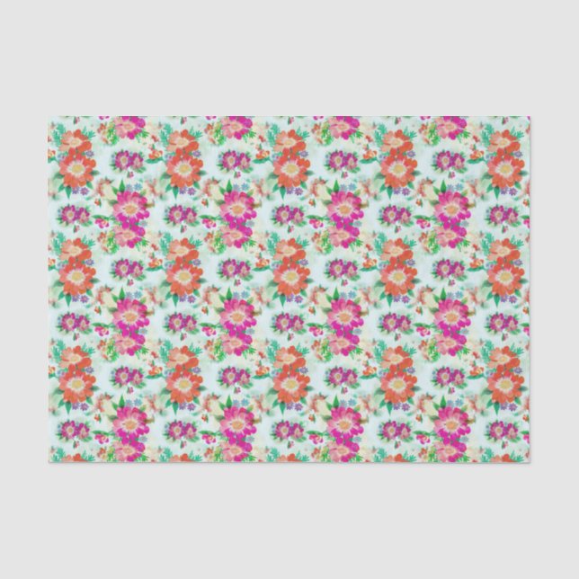 Vintages Blumenmuster in Rosa und Rot Seidenpapier (Vorderseite)