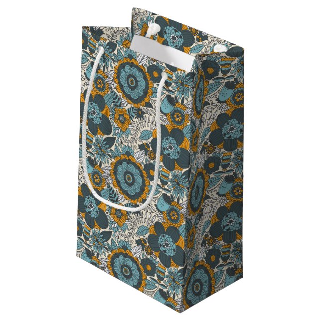 Vintages Blumenmuster Kleine Geschenktüte (Rückseite Schrägansicht)