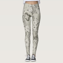 Vintages Blumenmuster Leggings in Grau