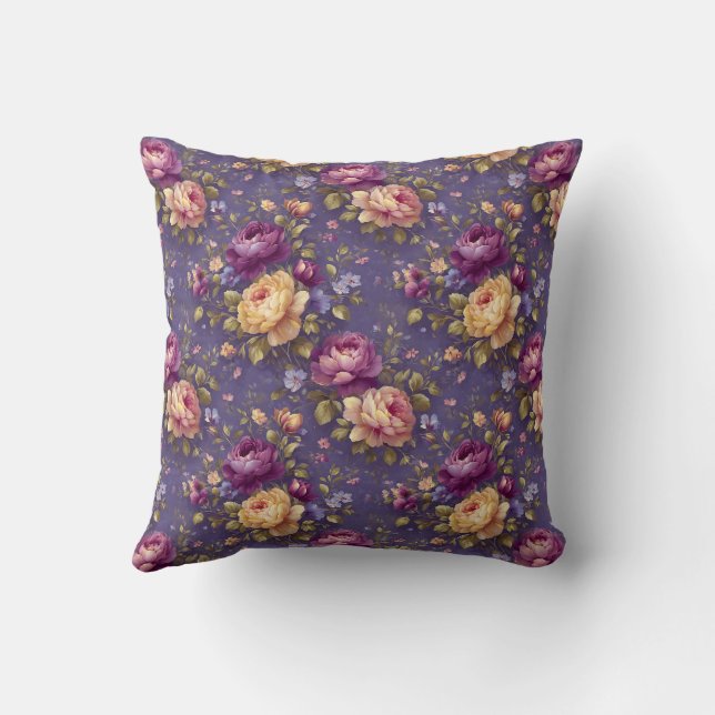 Vintages Blumenmuster mit eleganten Blätter Kissen (Rückseite)