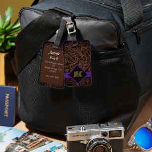 Vintages Blumenmuster Monogramm personalisieren Gepäckanhänger