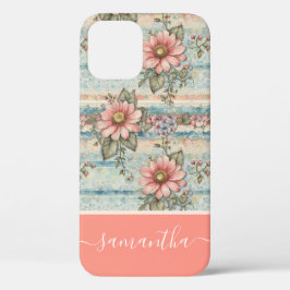 Vintages Blumenmuster Peach-Individuelle Name Case-Mate iPhone Hülle