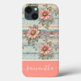 Vintages Blumenmuster Peach-Individuelle Name Case-Mate iPhone Hülle