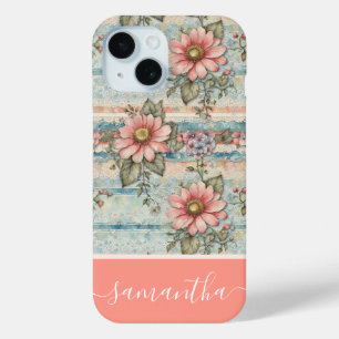 Vintages Blumenmuster Peach-Individuelle Name Case-Mate iPhone Hülle
