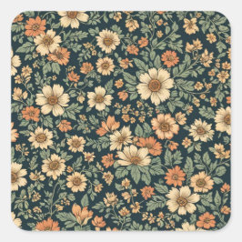 Vintages Blumenmuster Quadratischer Aufkleber