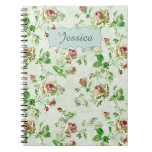 Vintages Blumenmuster Rosen Personalisiert Notizblock