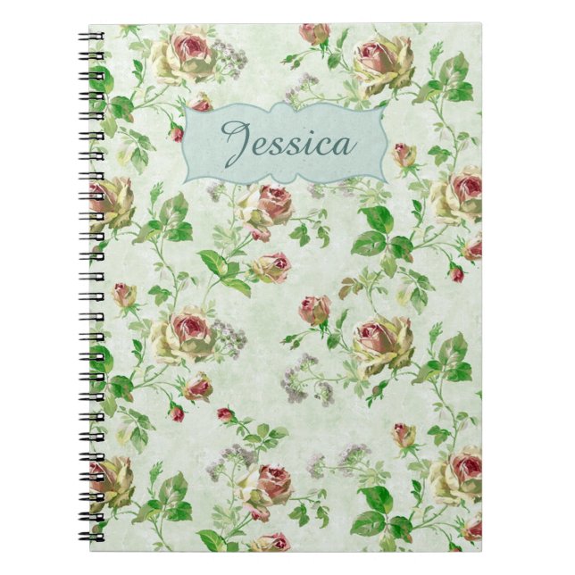 Vintages Blumenmuster Rosen Personalisiert Notizblock (Vorderseite)