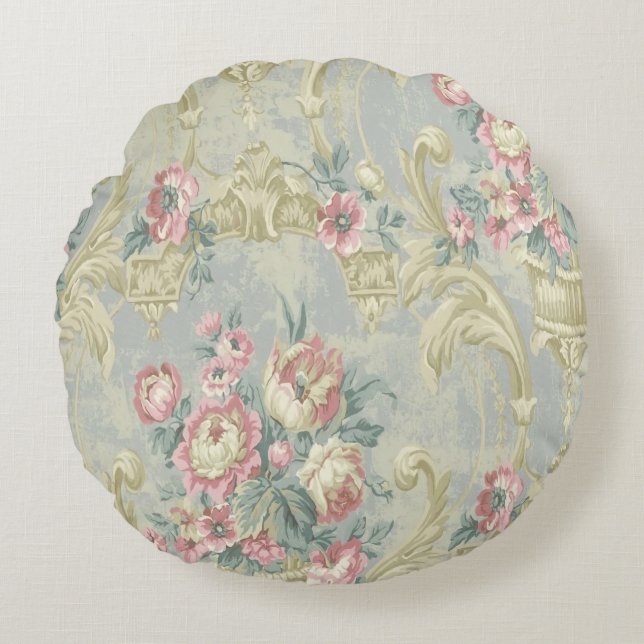 Vintages Blumenmuster Rundes Kissen (Vorderseite)