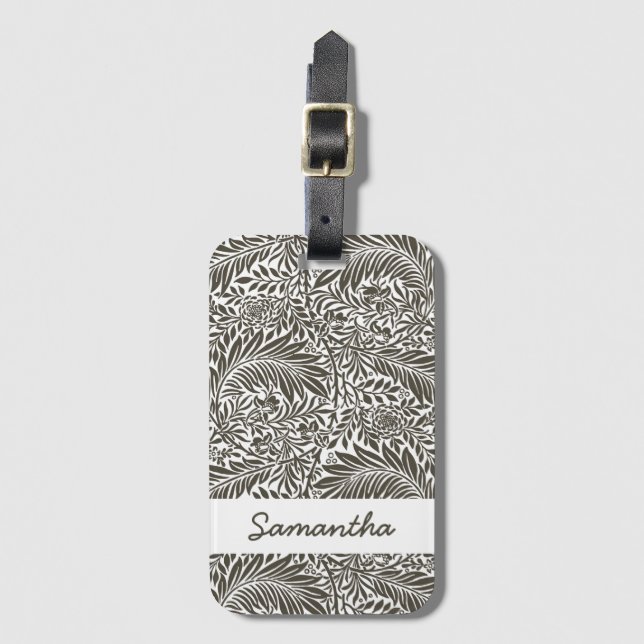 Vintages Blumenmuster Schwarze Natur William Morri Gepäckanhänger (Vorderseite Vertikal)