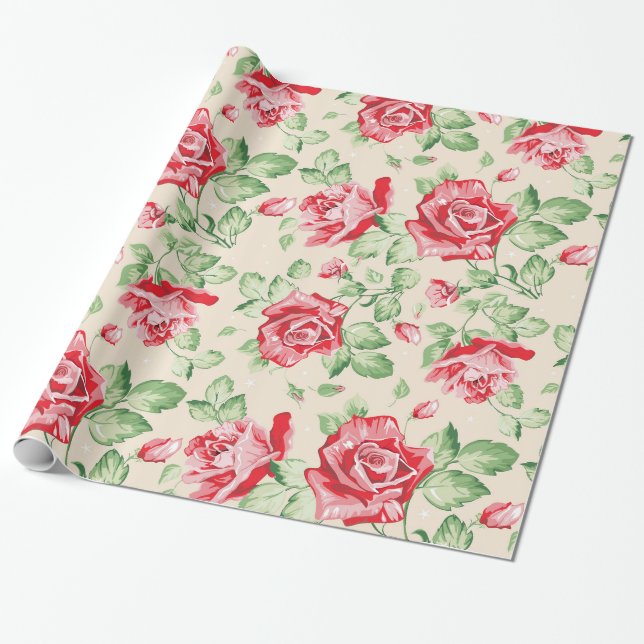 Vintages Blumenmuster-Verpackungs-Papier Geschenkpapier (Ungerollt)