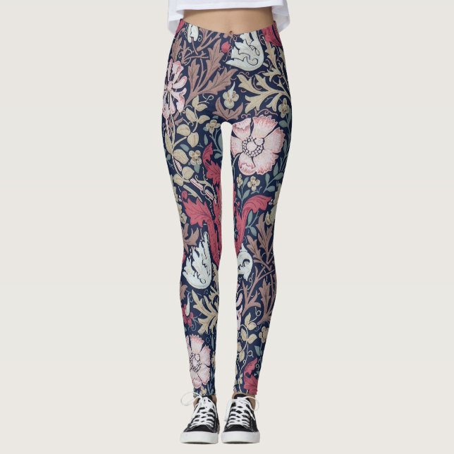 Vintages Blumenmuster, William Morris Leggings (Vorderseite)