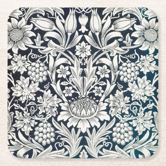 Vintages Blumenmuster, William Morris Rechteckiger Pappuntersetzer (Vorderseite)
