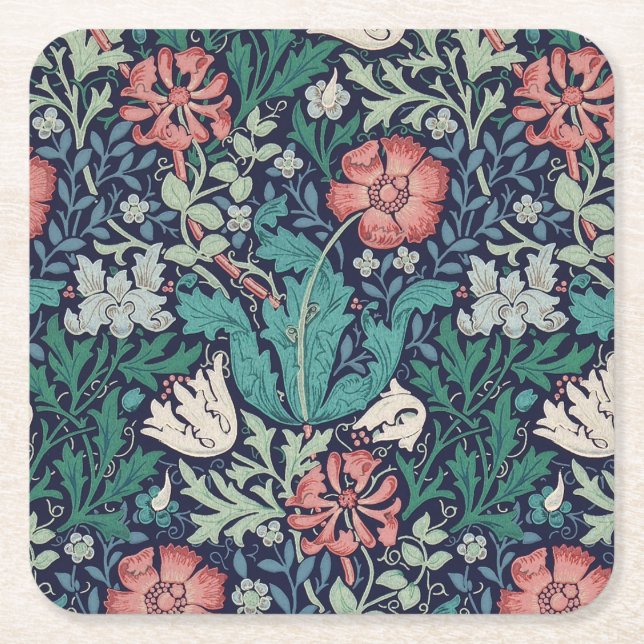 Vintages Blumenmuster, William Morris Rechteckiger Pappuntersetzer (Vorderseite)