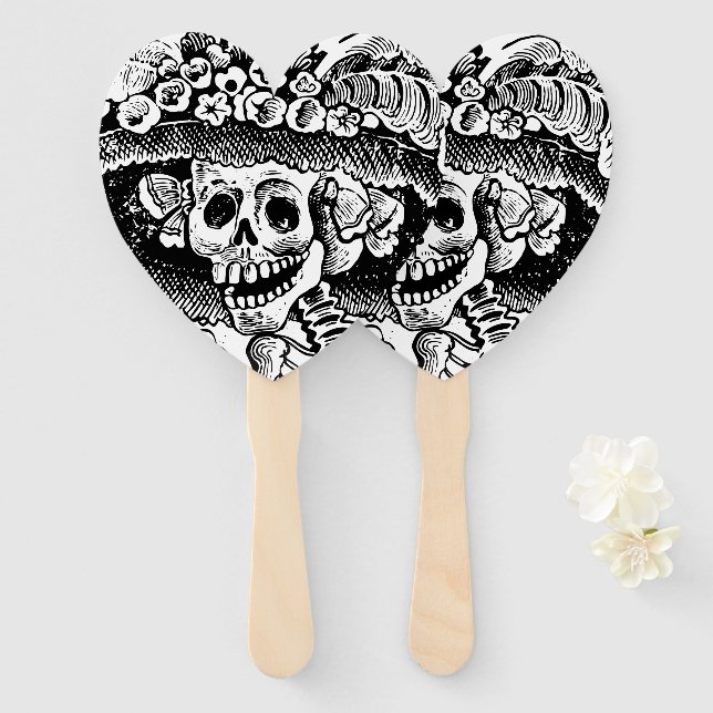 Vintages Blumenschädel Halloween Fächer (Vorne und Hinten)