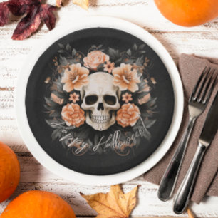 Vintages Blumenschädel Halloween Pappteller