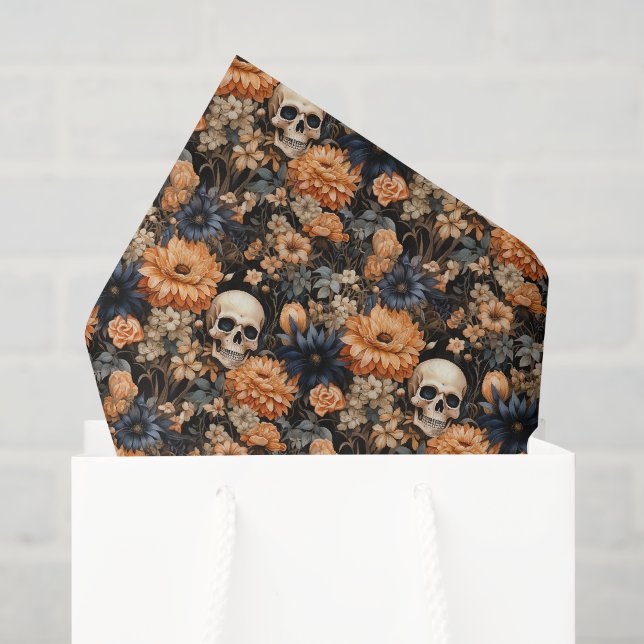 Vintages Blumenschädel Halloween Seidenpapier (Geschenktüte)