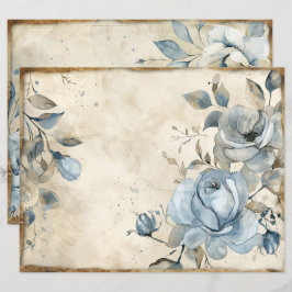 Vintages Blumenstäubepapier mit blauen Rose