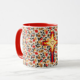 Vintages Blumenvohnkreuz und Herzkreuz Tasse Cup