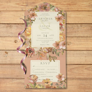 Vintages Blütenrot Rosa und Rost Drei Abendessen All In One Einladung